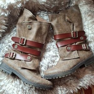 Stylish Brown Moto Boots with Buckle Straps